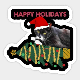 Cat With Santa Hat T-shirt Sticker